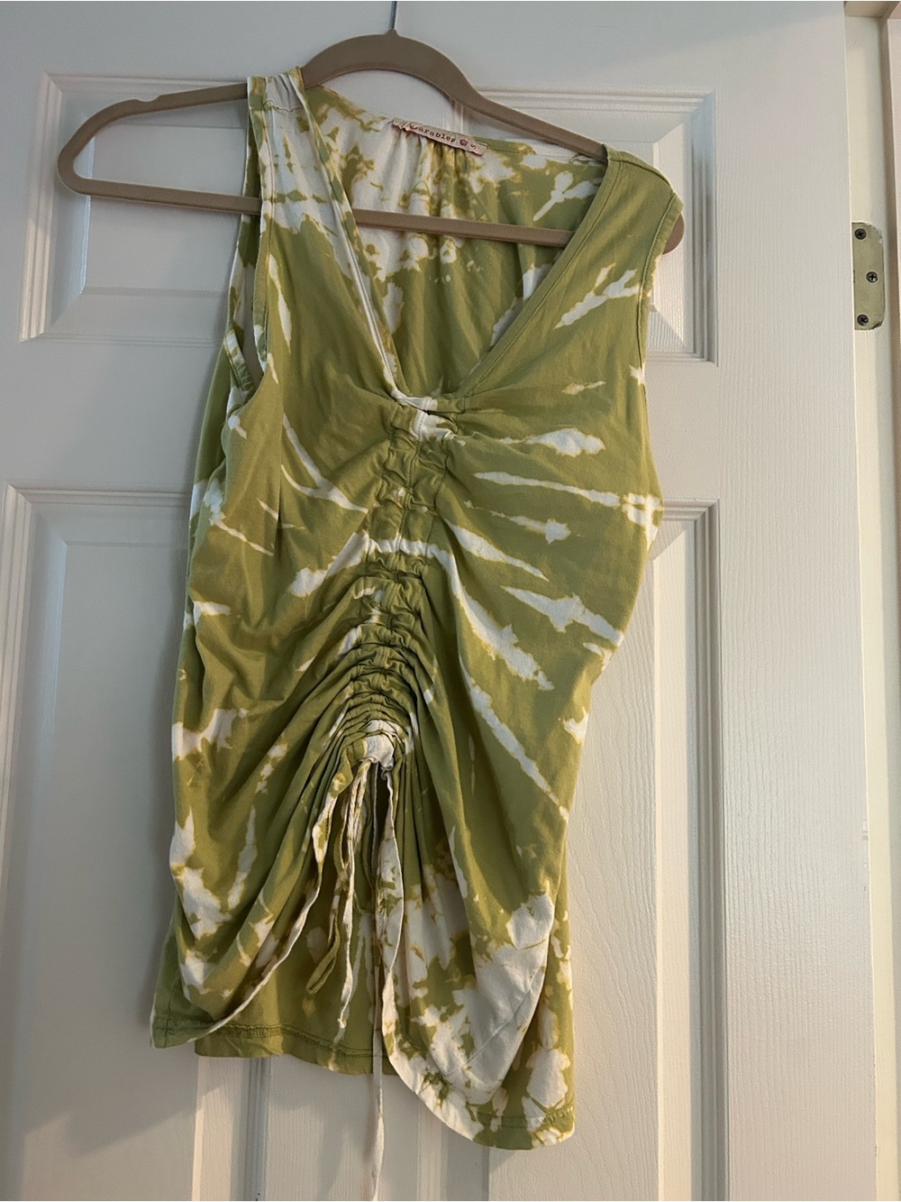 XCVI Tie-Dye Ruched V-Neck Tank Top - Olive Green. Matching pants in my closet.